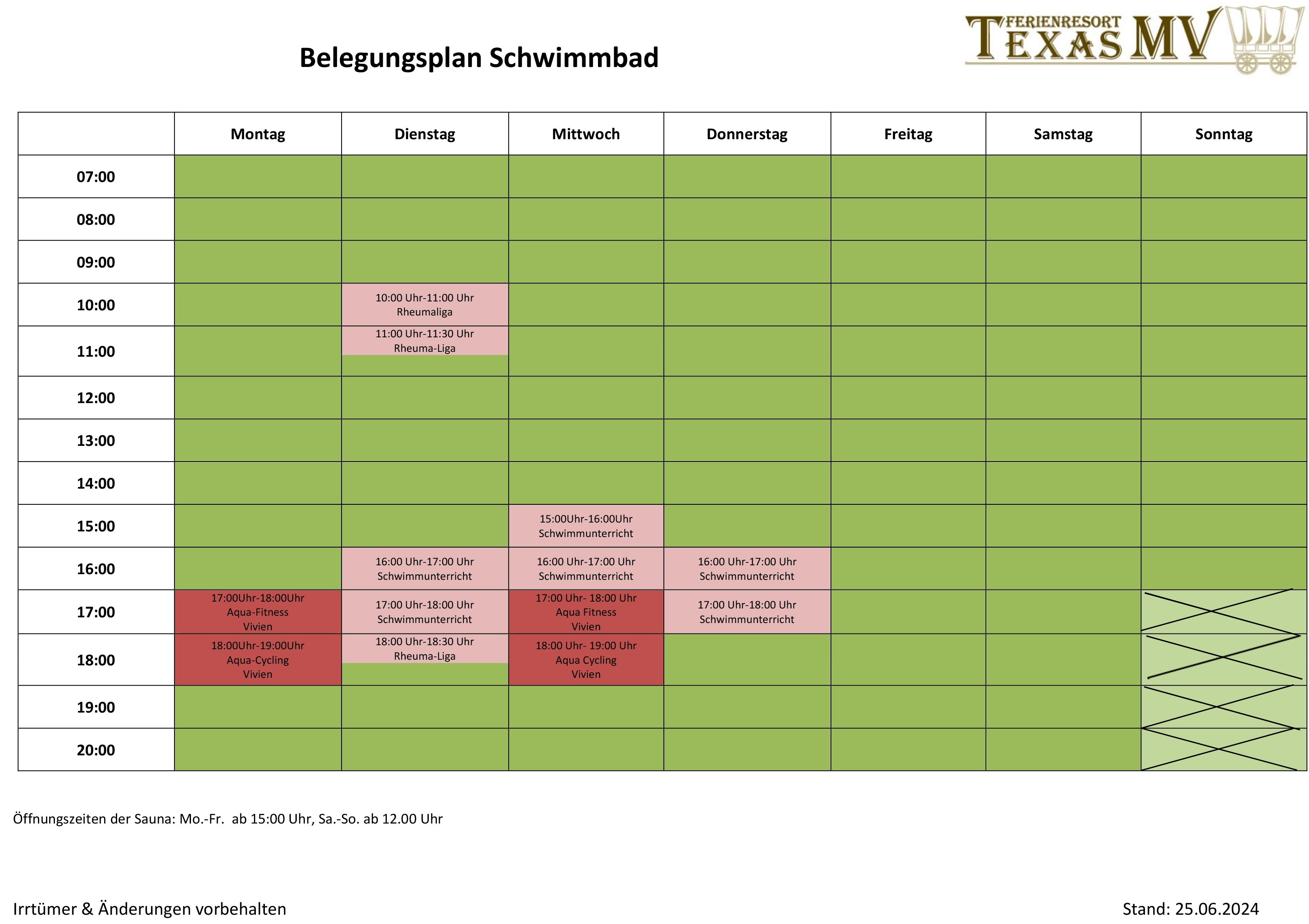 Swimming pool occupancy schedule